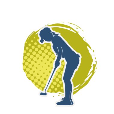 Golf oynayan bir kadının silüeti. Hareketli bir kadın golfçünün silueti..