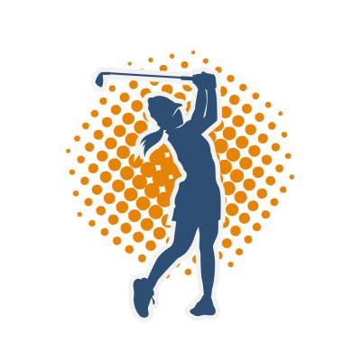 Golf oynayan bir kadının silüeti. Hareketli bir kadın golfçünün silueti..