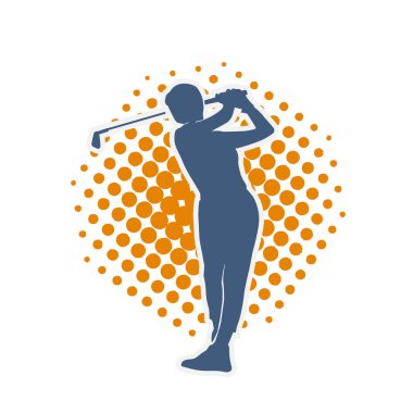 Golf oynayan bir kadının silüeti. Hareketli bir kadın golfçünün silueti..