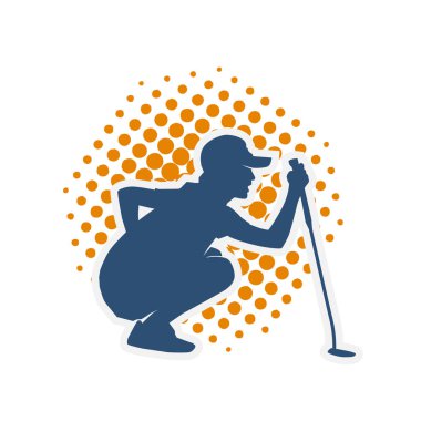 Golf oynayan bir kadının silüeti. Hareketli bir kadın golfçünün silueti..