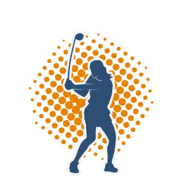 Golf oynayan bir kadının silüeti. Hareketli bir kadın golfçünün silueti..