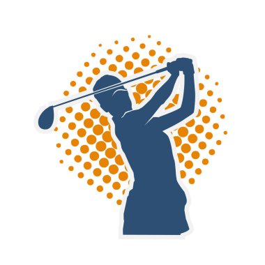 Golf oynayan bir kadının silüeti. Hareketli bir kadın golfçünün silueti..