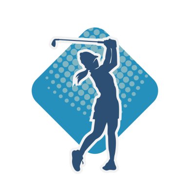 Golf oynayan bir kadının silüeti. Hareketli bir kadın golfçünün silueti..