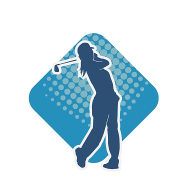 Golf oynayan bir kadının silüeti. Hareketli bir kadın golfçünün silueti..