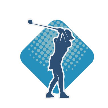 Golf oynayan bir kadının silüeti. Hareketli bir kadın golfçünün silueti..