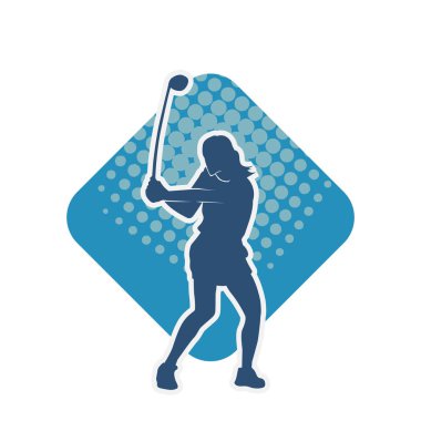 Golf oynayan bir kadının silüeti. Hareketli bir kadın golfçünün silueti..