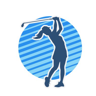 Golf oynayan bir kadının silüeti. Hareketli bir kadın golfçünün silueti..