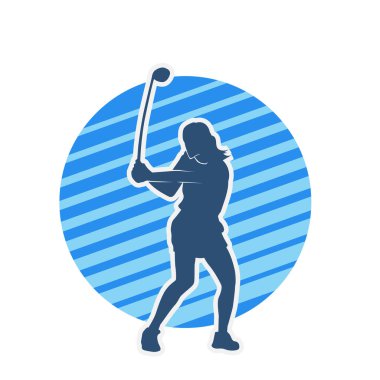 Golf oynayan bir kadının silüeti. Hareketli bir kadın golfçünün silueti..