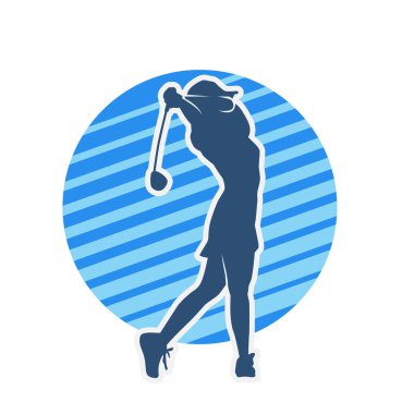 Golf oynayan bir kadının silüeti. Hareketli bir kadın golfçünün silueti..