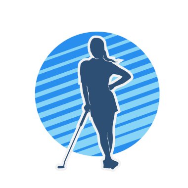 Golf oynayan bir kadının silüeti. Hareketli bir kadın golfçünün silueti..