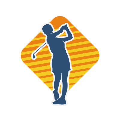 Golf oynayan bir kadının silüeti. Hareketli bir kadın golfçünün silueti..