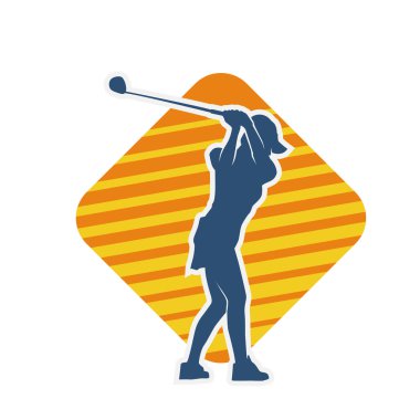 Golf oynayan bir kadının silüeti. Hareketli bir kadın golfçünün silueti..