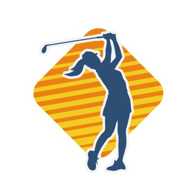Golf oynayan bir kadının silüeti. Hareketli bir kadın golfçünün silueti..
