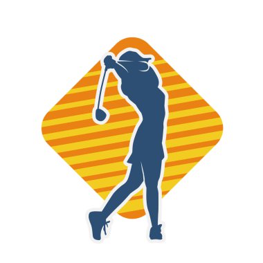 Golf oynayan bir kadının silüeti. Hareketli bir kadın golfçünün silueti..
