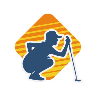 Golf oynayan bir kadının silüeti. Hareketli bir kadın golfçünün silueti..
