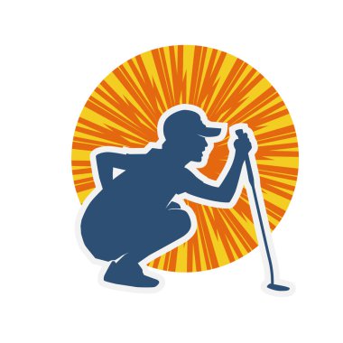 Golf oynayan bir kadının silüeti. Hareketli bir kadın golfçünün silueti..