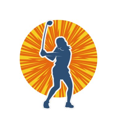 Golf oynayan bir kadının silüeti. Hareketli bir kadın golfçünün silueti..