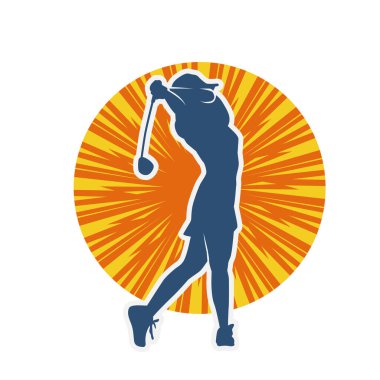 Golf oynayan bir kadının silüeti. Hareketli bir kadın golfçünün silueti..