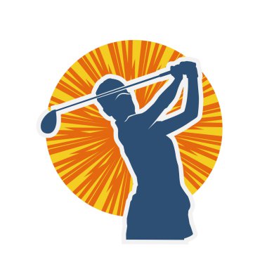Golf oynayan bir kadının silüeti. Hareketli bir kadın golfçünün silueti..