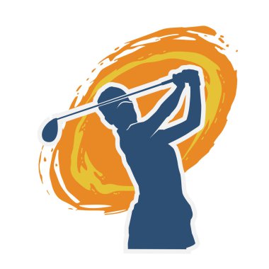 Golf oynayan bir kadının silüeti. Hareketli bir kadın golfçünün silueti..