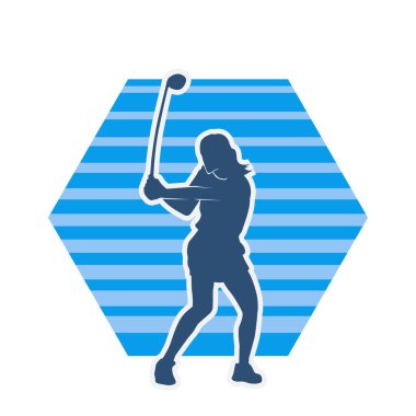 Golf oynayan bir kadının silüeti. Hareketli bir kadın golfçünün silueti..