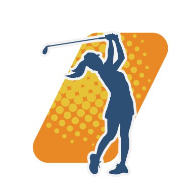Golf oynayan bir kadının silüeti. Hareketli bir kadın golfçünün silueti..
