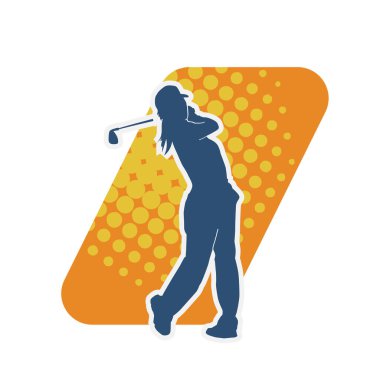 Golf oynayan bir kadının silüeti. Hareketli bir kadın golfçünün silueti..