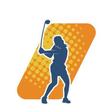 Golf oynayan bir kadının silüeti. Hareketli bir kadın golfçünün silueti..