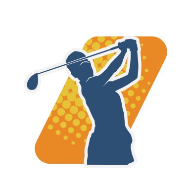 Golf oynayan bir kadının silüeti. Hareketli bir kadın golfçünün silueti..