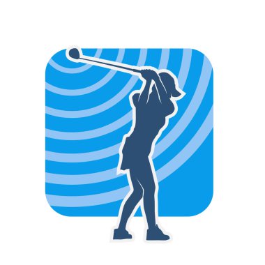 Golf oynayan bir kadının silüeti. Hareketli bir kadın golfçünün silueti..