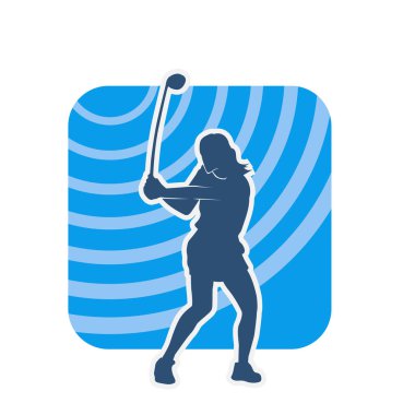 Golf oynayan bir kadının silüeti. Hareketli bir kadın golfçünün silueti..