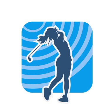 Golf oynayan bir kadının silüeti. Hareketli bir kadın golfçünün silueti..