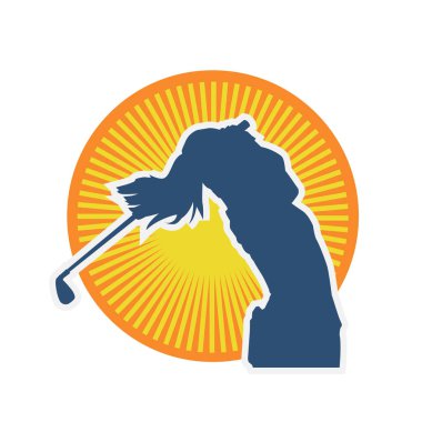 Golf oynayan bir kadının silüeti. Hareketli bir kadın golfçünün silueti..