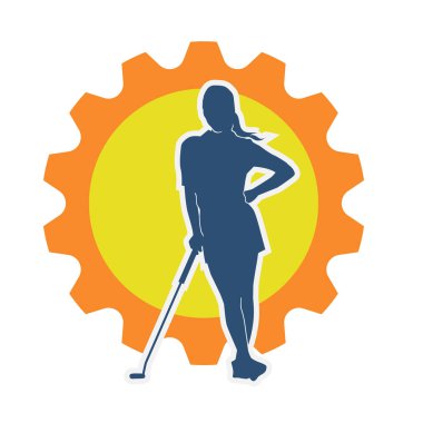 Golf oynayan bir kadının silüeti. Hareketli bir kadın golfçünün silueti..