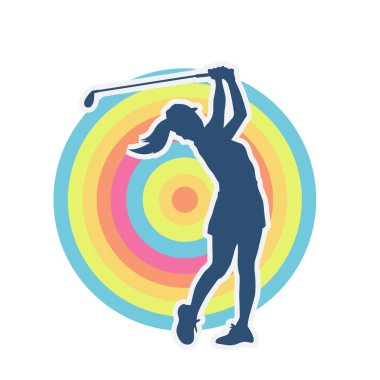 Golf oynayan bir kadının silüeti. Hareketli bir kadın golfçünün silueti..