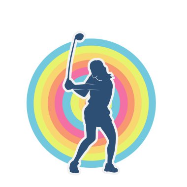 Golf oynayan bir kadının silüeti. Hareketli bir kadın golfçünün silueti..