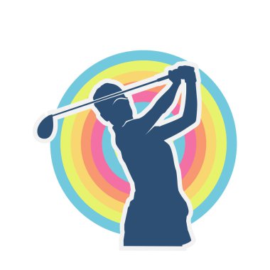 Golf oynayan bir kadının silüeti. Hareketli bir kadın golfçünün silueti..
