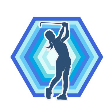 Golf oynayan bir kadının silüeti. Hareketli bir kadın golfçünün silueti..