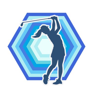 Golf oynayan bir kadının silüeti. Hareketli bir kadın golfçünün silueti..