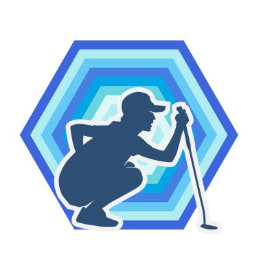 Golf oynayan bir kadının silüeti. Hareketli bir kadın golfçünün silueti..