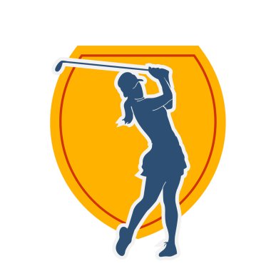 Golf oynayan bir kadının silüeti. Hareketli bir kadın golfçünün silueti..