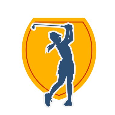 Golf oynayan bir kadının silüeti. Hareketli bir kadın golfçünün silueti..