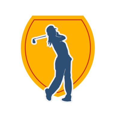 Golf oynayan bir kadının silüeti. Hareketli bir kadın golfçünün silueti..