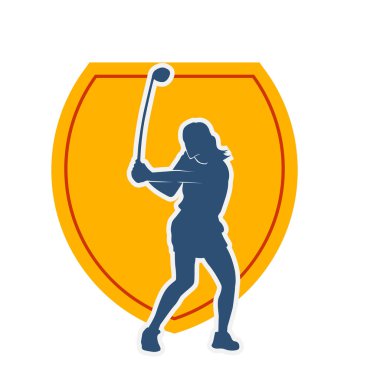 Golf oynayan bir kadının silüeti. Hareketli bir kadın golfçünün silueti..