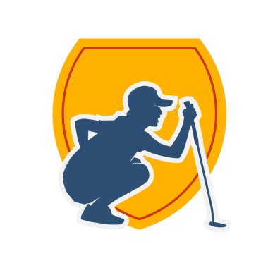 Golf oynayan bir kadının silüeti. Hareketli bir kadın golfçünün silueti..