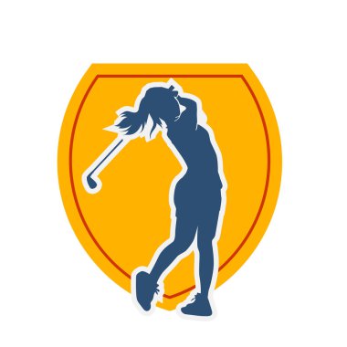 Golf oynayan bir kadının silüeti. Hareketli bir kadın golfçünün silueti..