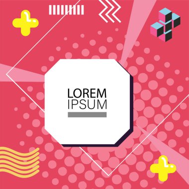 Canlı Geometrik Uyum: Oyuncu Memphis İlham Veren Soyut Tasarım. Metin alanı olan soyut arkaplan sanatı.