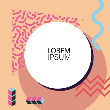 Canlı Geometrik Uyum: Oyuncu Memphis İlham Veren Soyut Tasarım. Metin alanı olan soyut arkaplan sanatı.