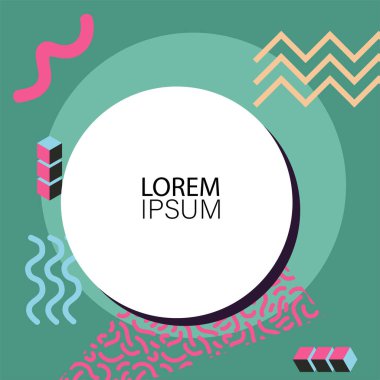 Canlı Geometrik Uyum: Oyuncu Memphis İlham Veren Soyut Tasarım. Metin alanı olan soyut arkaplan sanatı.