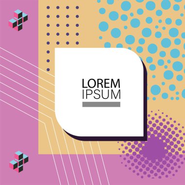 Canlı Geometrik Uyum: Oyuncu Memphis İlham Veren Soyut Tasarım. Metin alanı olan soyut arkaplan sanatı.